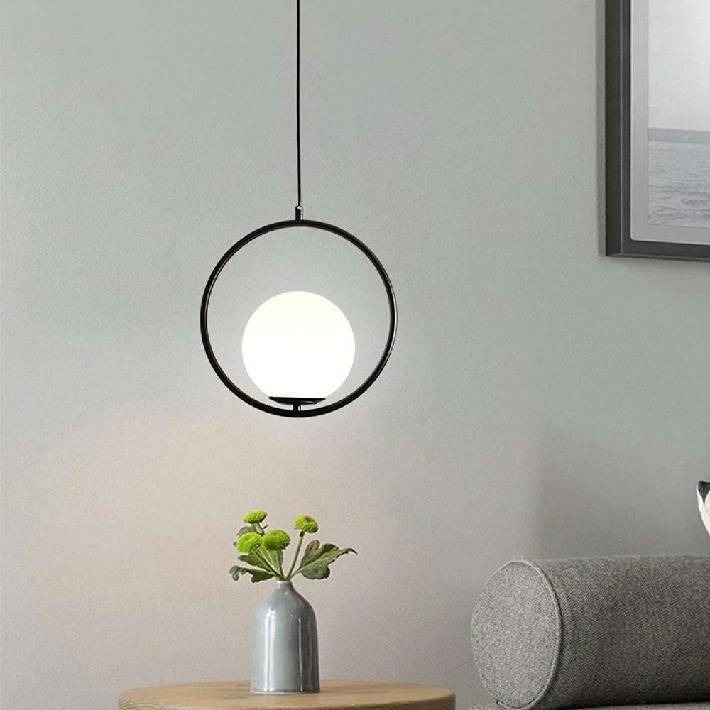 Aurelia Glass Globe Pendant Light in Matte Black Metal Ring
