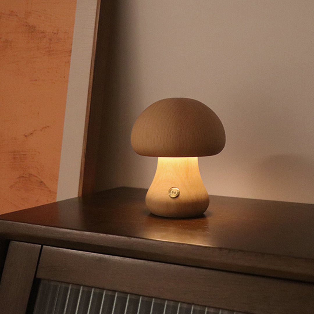Aurora Wooden Mushroom Table Lamp with Touch Dimming