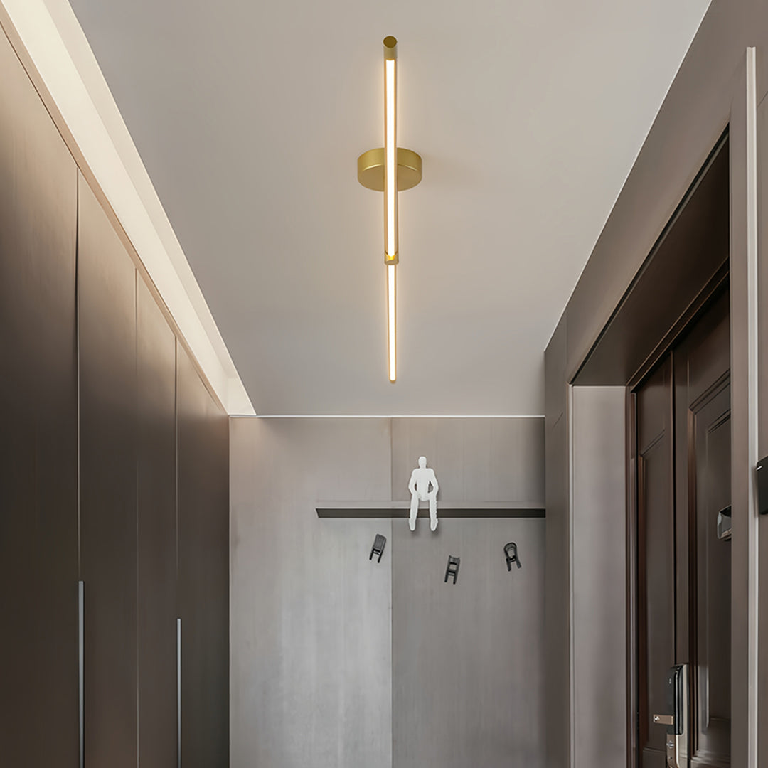 Linear LED Semi Flush Mount Ceiling Light in Black and Brass