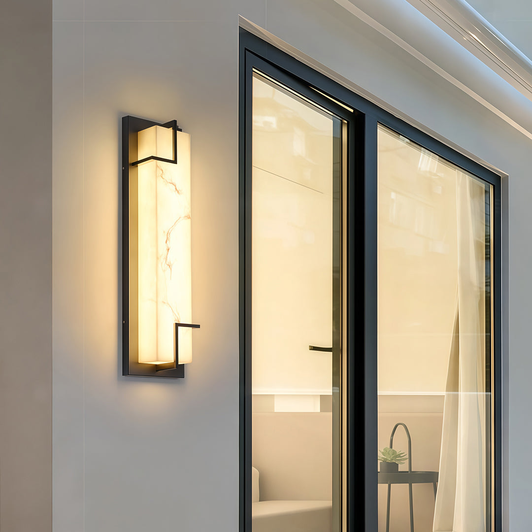 Black Stainless Steel Outdoor Wall Sconce with Marble Shade