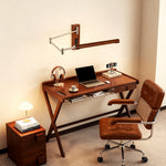 Swing Arm Wall Sconce in Silver Iron with Walnut Accents, Mid-Century Modern LED Reading Lamp