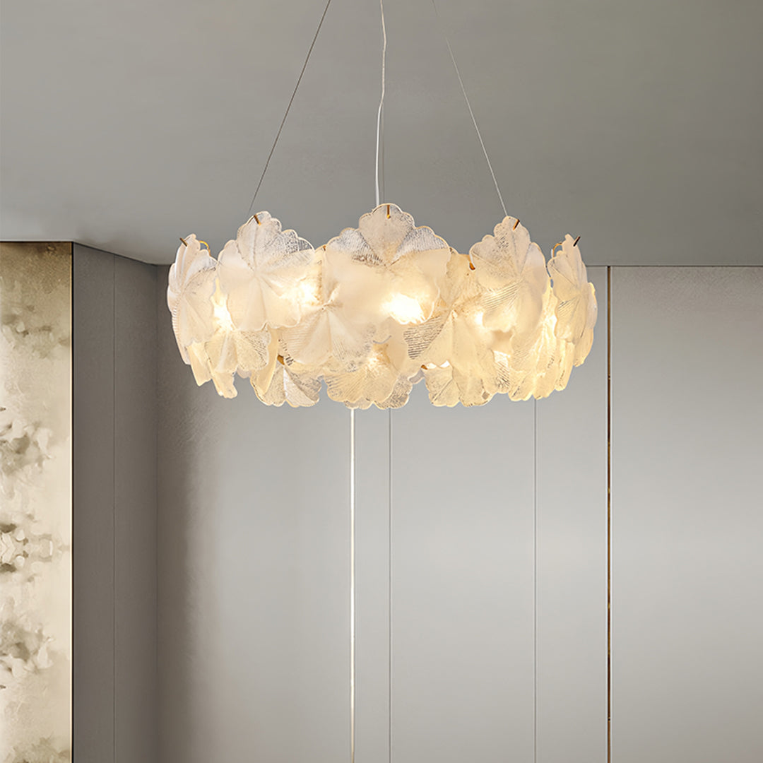 French Glass Garland Chandelier with Brass Finish, Crystal Accents