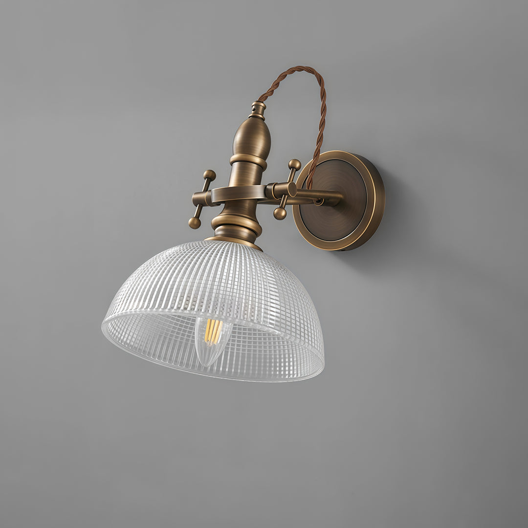Vintage Brass Wall Sconce with Clear Glass Shade for Reading