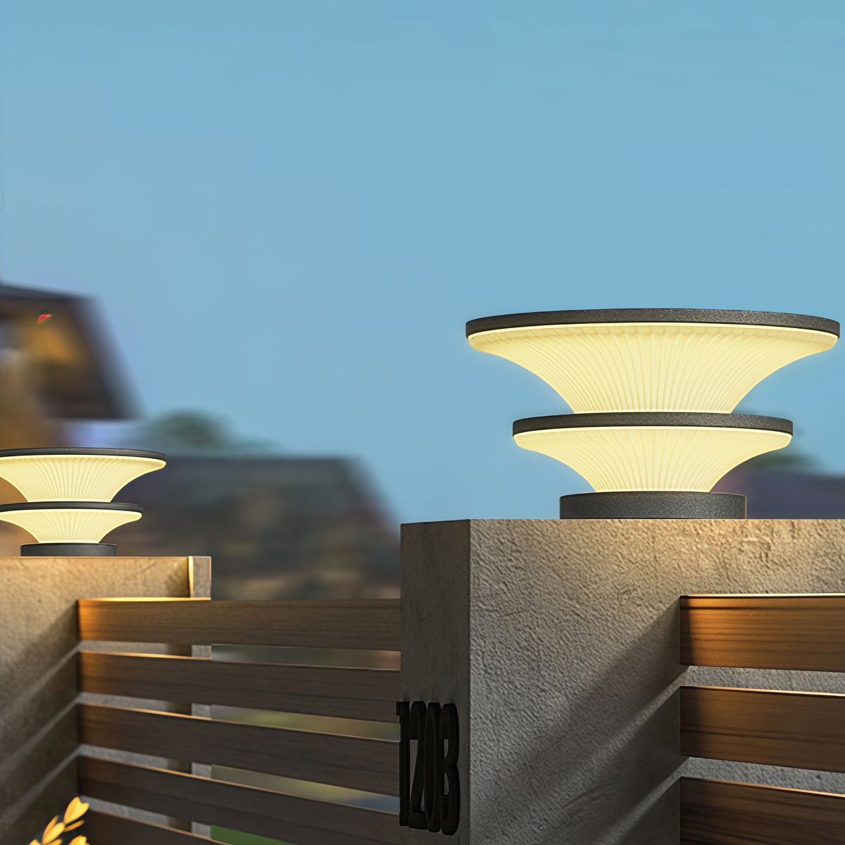 Modern Round Outdoor Pillar Lights in Black Stainless Steel