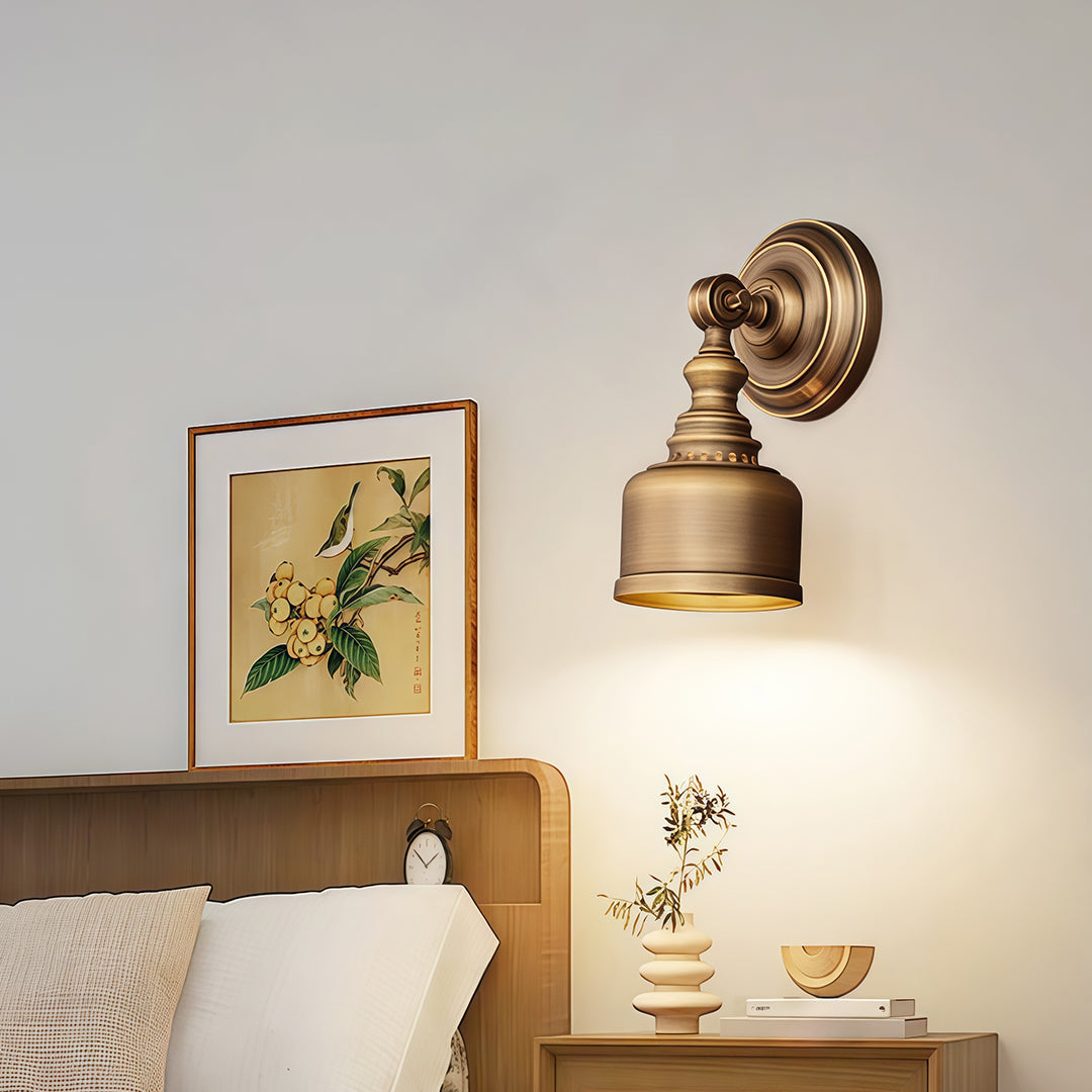 American Retro Solid Brass LED Wall Sconce for Bedroom and Living Room