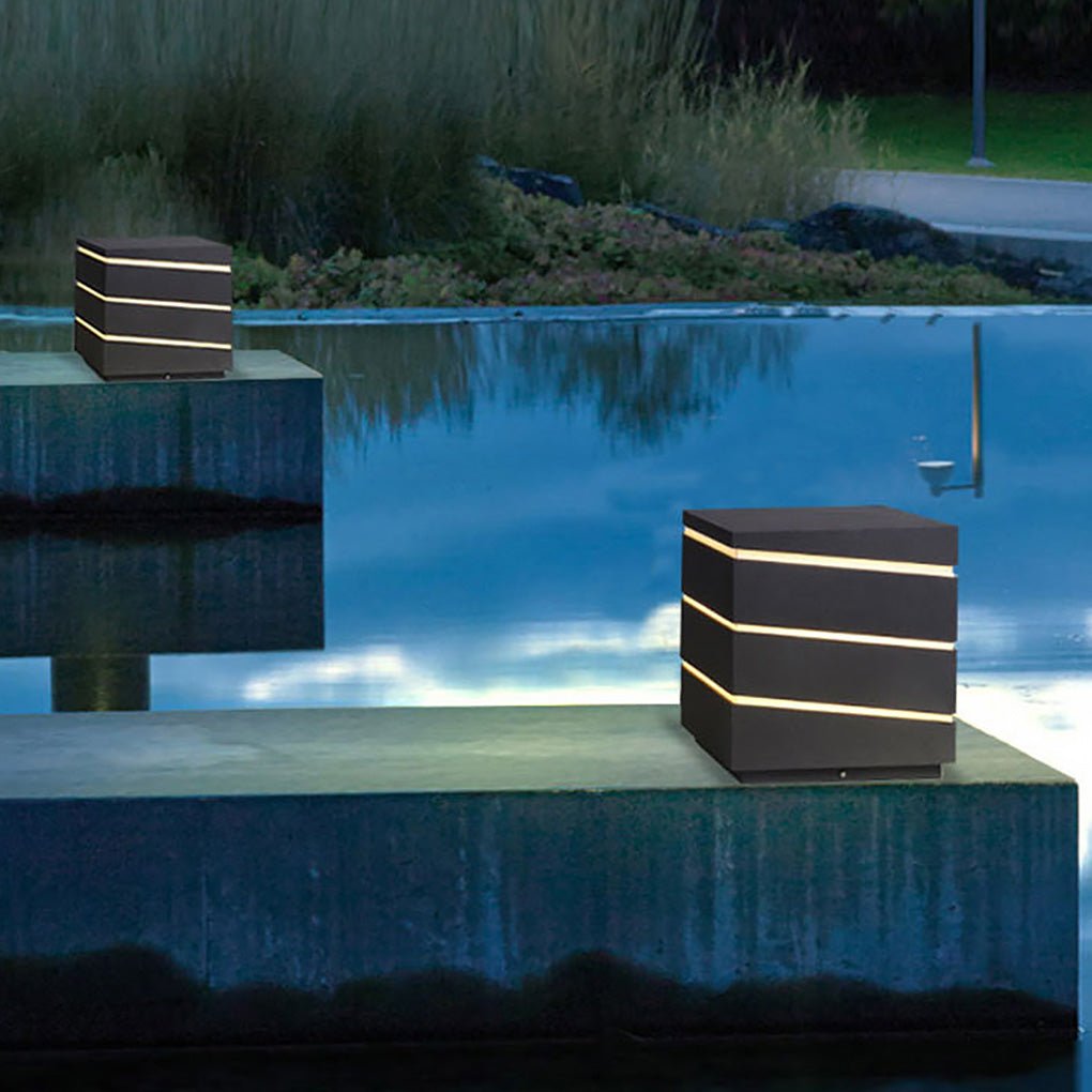 Luma Square Outdoor LED Wall Light in Black with Linear Acrylic Shade