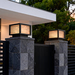 Modern Copper Pillar Light with Marble Shade for Outdoor Courtyards