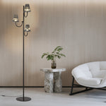 Minimalist Black Contemporary Floor Lamp with Three Glass Shades