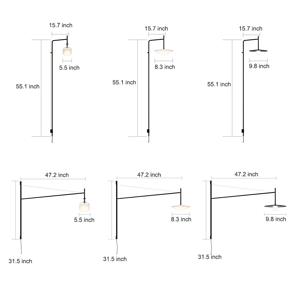 Tempo LED Swing Arm Wall Sconce in Black Metal and Glass