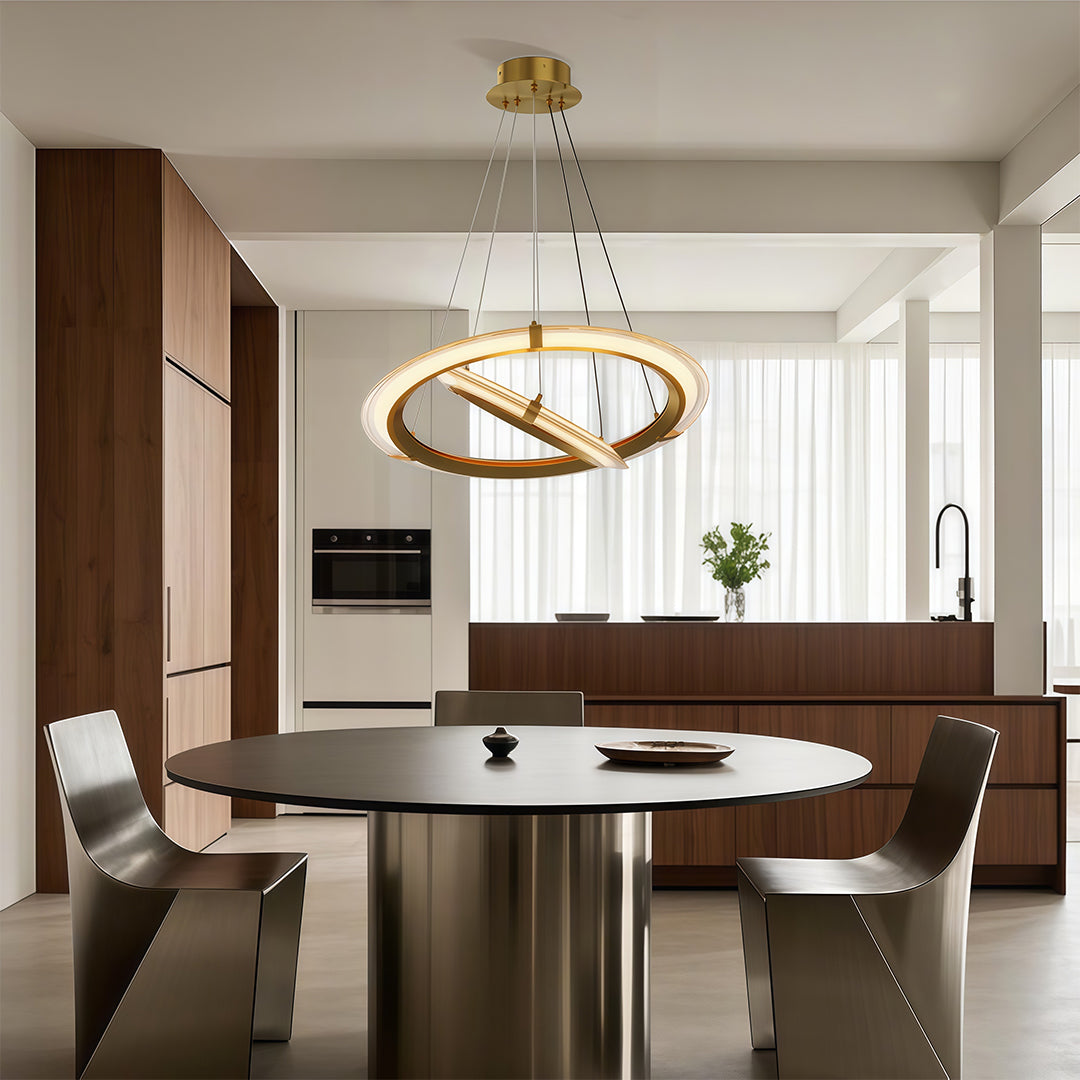 Aurelia Modern Round LED Chandelier – Designer Ceiling Light in Copper, Nickel, or Black