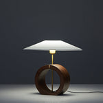 Nordic Walnut Wood Table Lamp with Beige Fabric Shade