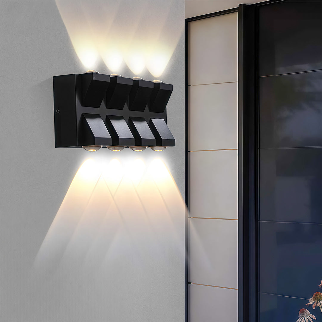 Outdoor Up & Down Wall Sconce in Matte Black, 8-Head LED