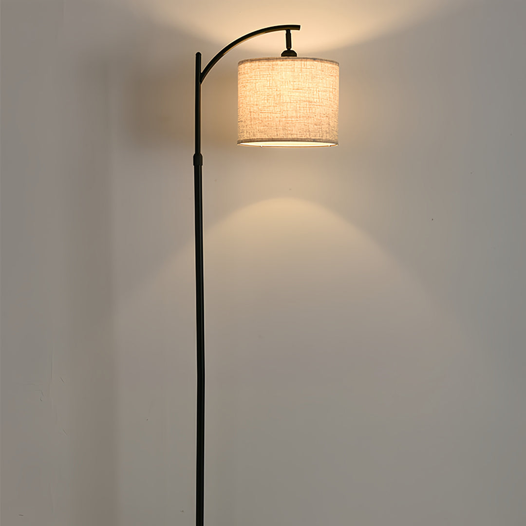 Arc Floor Lamp with Fabric Shade and Marble Base – Modern Minimalist Lighting for Living Room