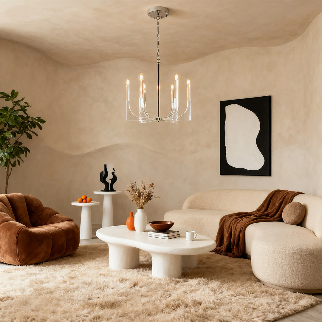 Aurelia Six-Light Modern Brass Chandelier with Acrylic Shades