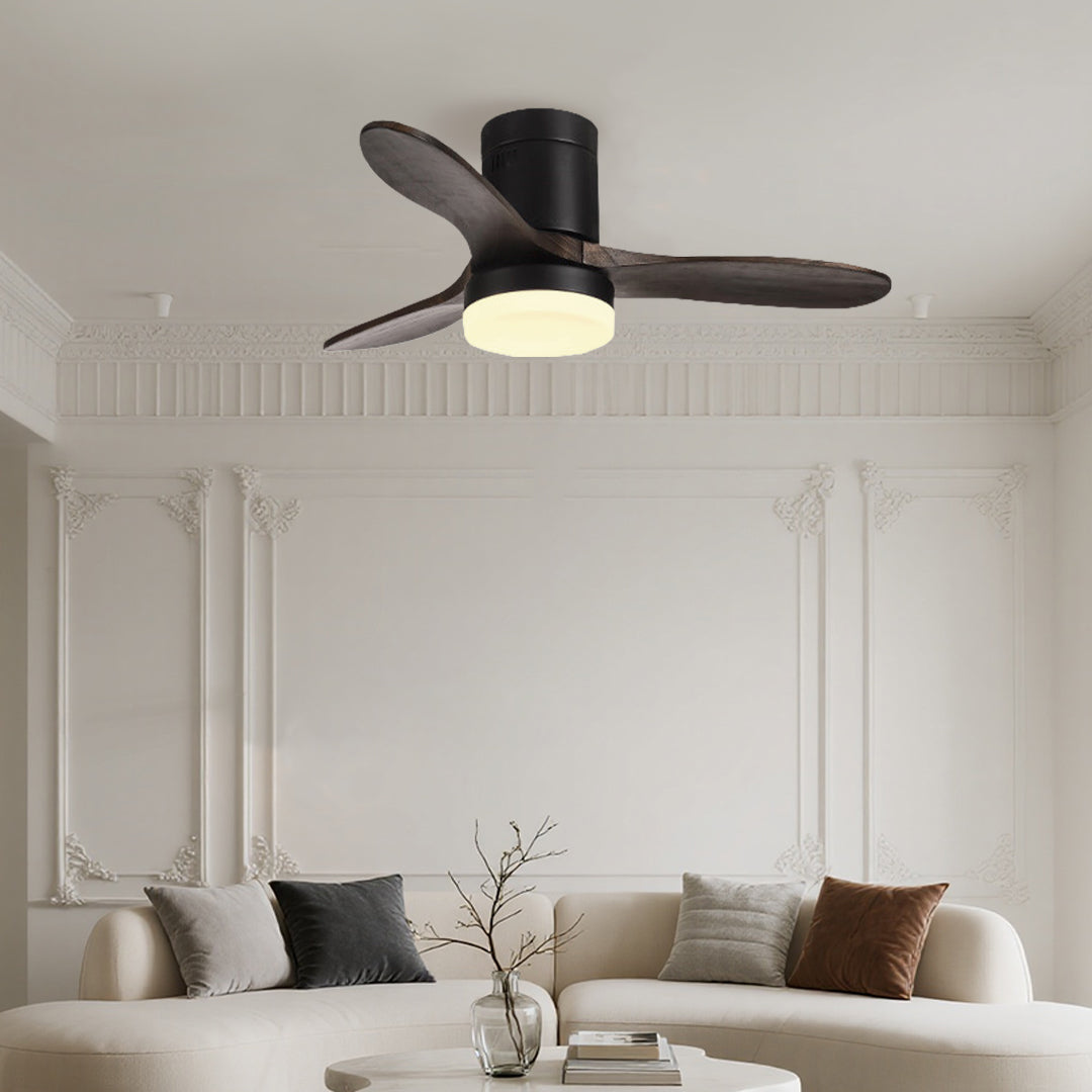 Aria 52" LED Ceiling Fan with Light, Three Solid Wood Blades, Matte Black Iron