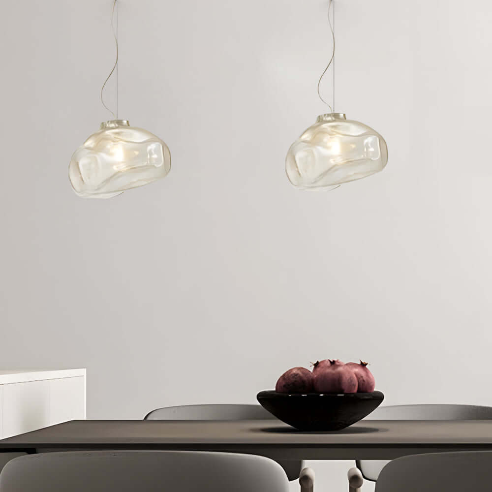 Hand-Blown Textured Glass Pendant Light in Teal or Ash, Modern Nordic Hanging Lamp