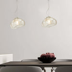 Hand-Blown Textured Glass Pendant Light in Teal or Ash, Modern Nordic Hanging Lamp