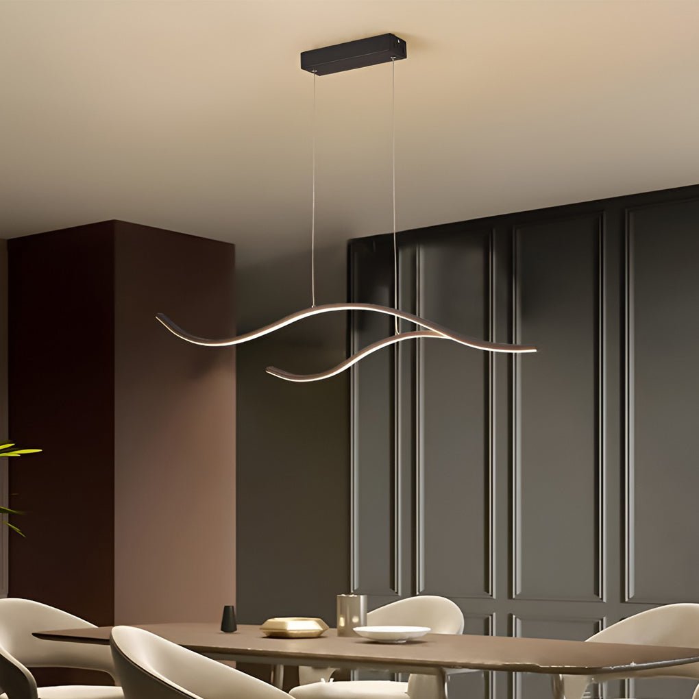 Wavy LED Pendant Light with Adjustable Height in Metallic Finishes