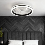 Modern White Flush Mount Ceiling Fan with LED Light and Remote