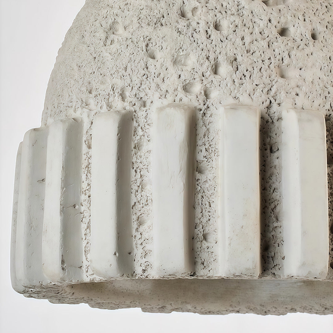Wabi-Sabi Wood Pendant Light with Cement Accent, Adjustable Hanging