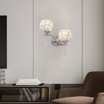 Aurelia Open Sphere Wall Sconce with Crystal Pendants, Modern 2-Light