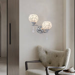Aurelia Open Sphere Wall Sconce with Crystal Pendants, Modern 2-Light