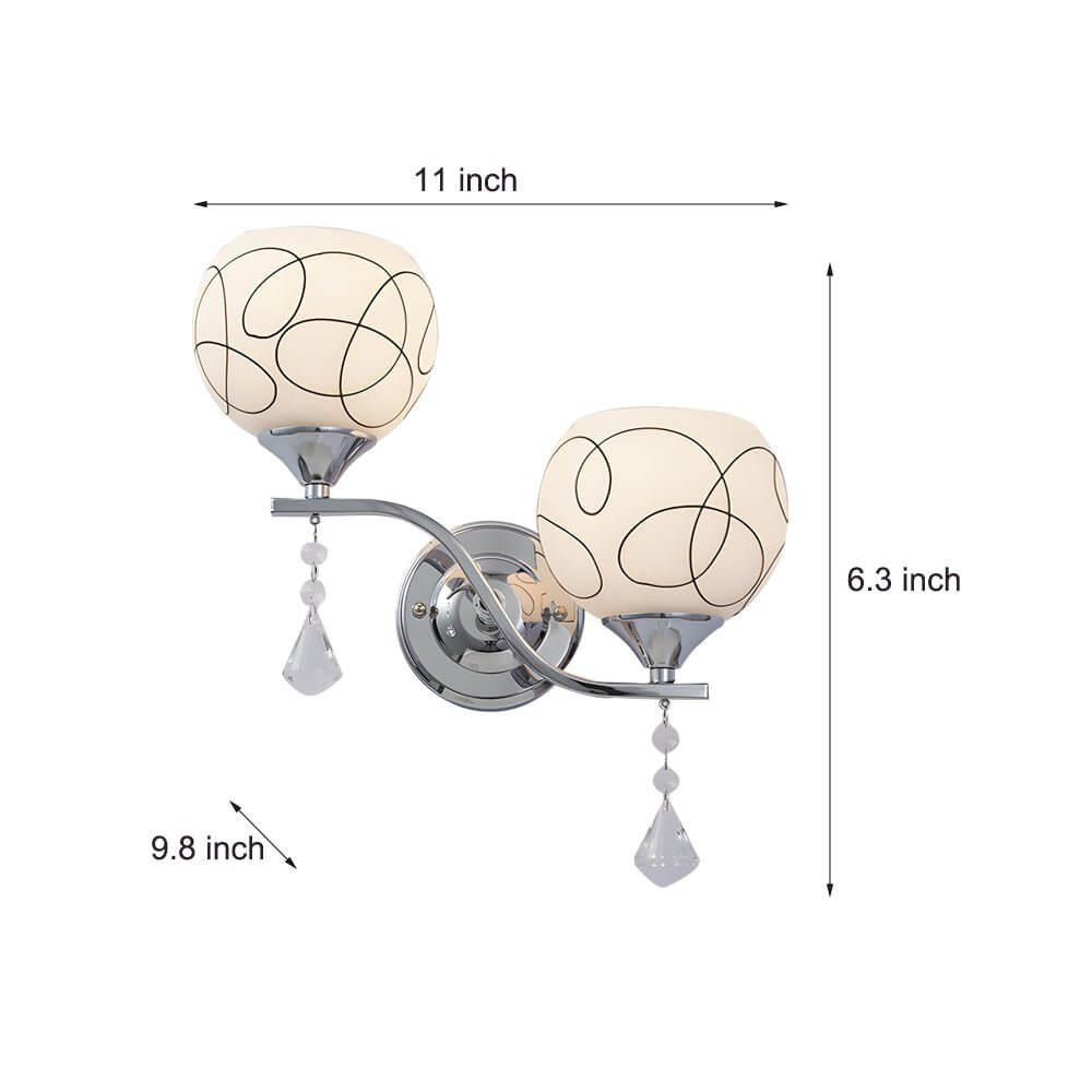 Aurelia Open Sphere Wall Sconce with Crystal Pendants, Modern 2-Light