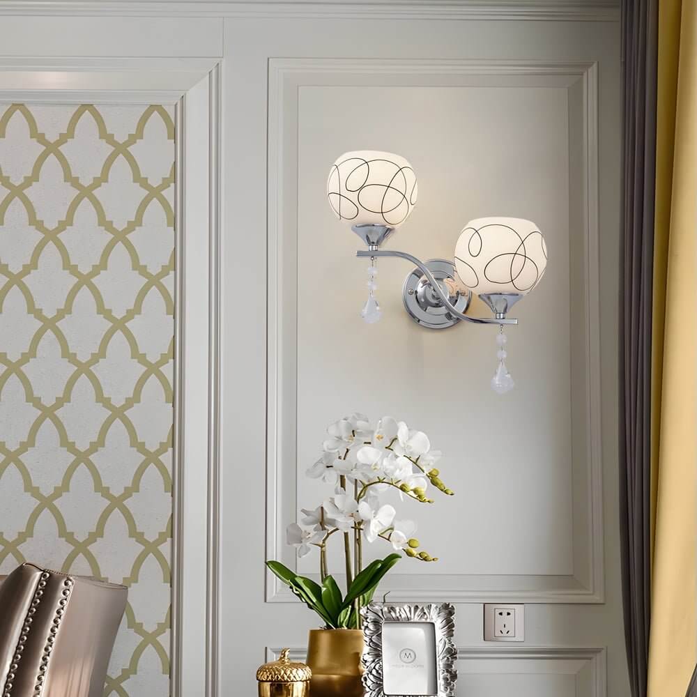 Aurelia Open Sphere Wall Sconce with Crystal Pendants, Modern 2-Light