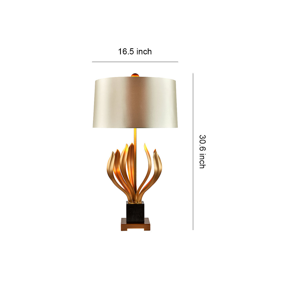 Vintage Gold Metal Table Lamp with Champagne Fabric Shade for Bedroom