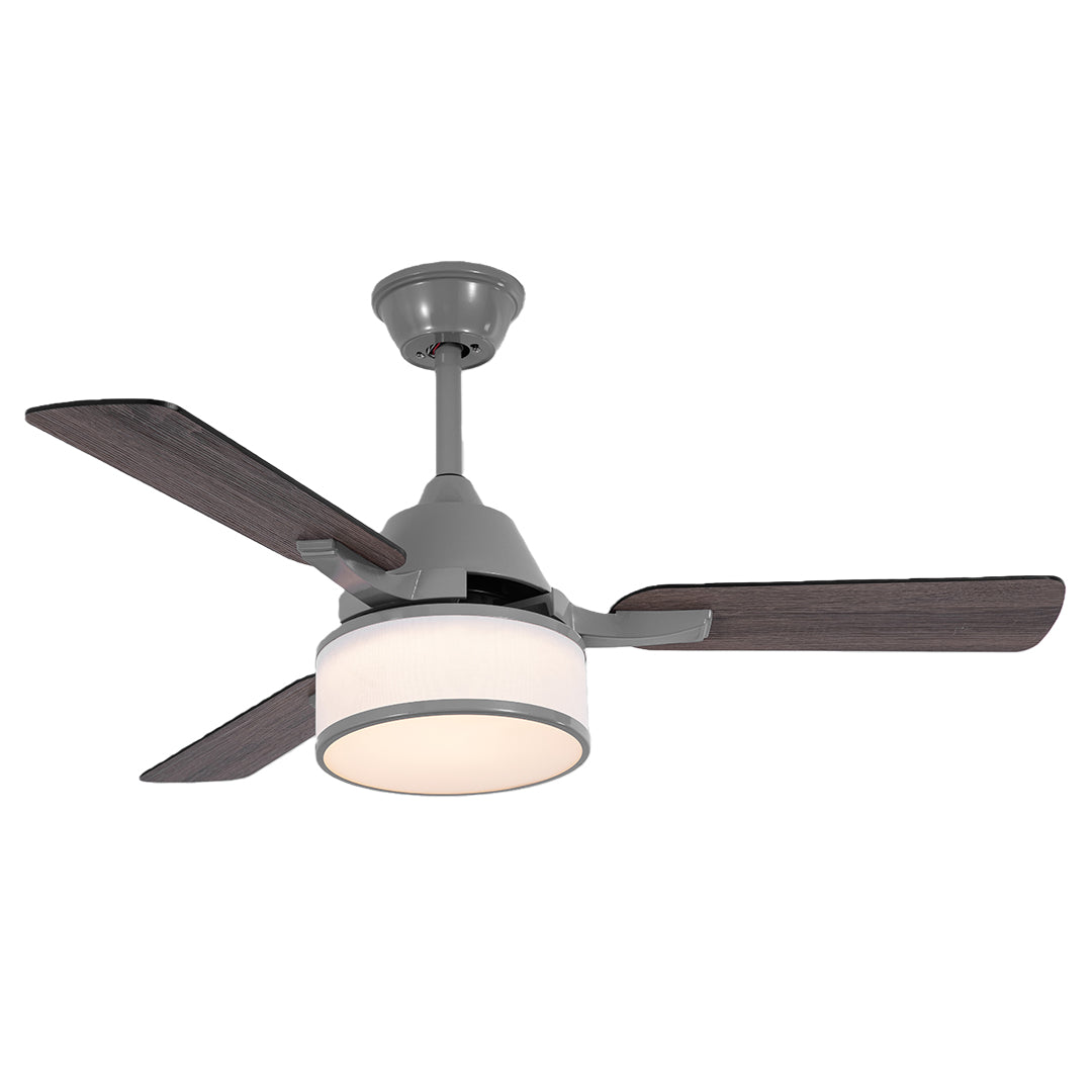European Retro Ceiling Fan with Fabric Shade and LED Light