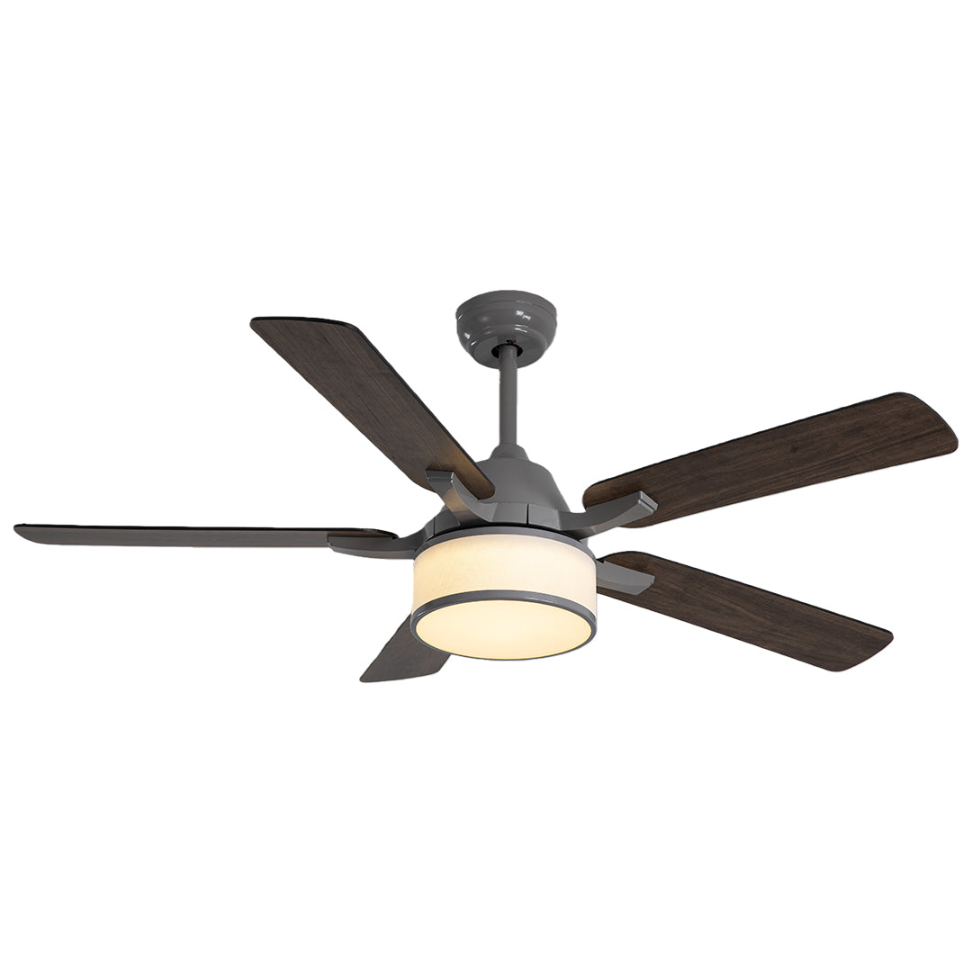 European Retro Ceiling Fan with Fabric Shade and LED Light