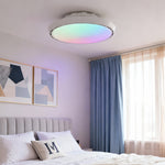 Modern Bladeless Ceiling Fan with Dimmable LED Light, Round Flush Mount in White or Wood Grain