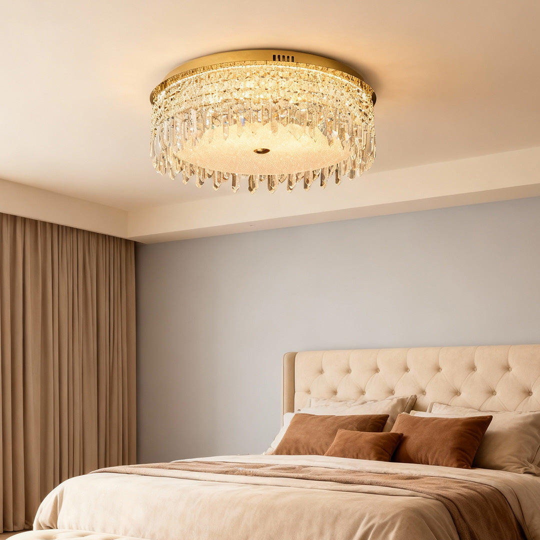 Luxe Crystal Flush Mount Ceiling Light in Champagne Gold