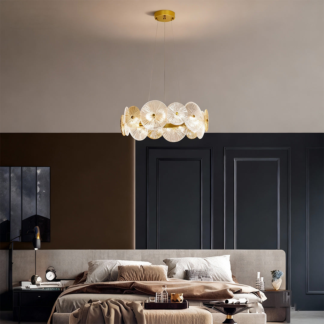 Silver Iron and Clear Glass Chandelier, Large Modern Pendant Light