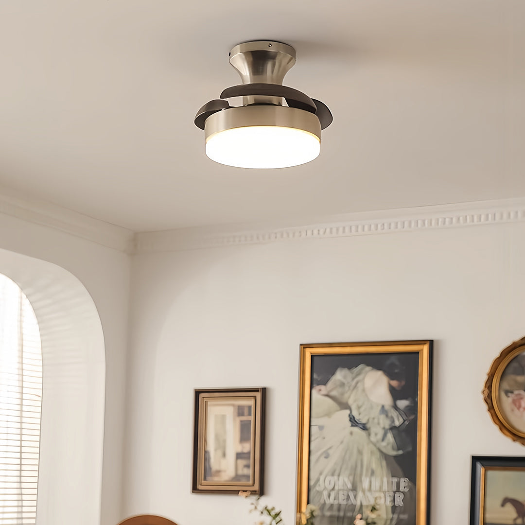 Silver French Retro Ceiling Fan with Dimmable LED Light and Walnut Blades