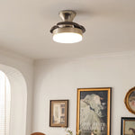 Silver French Retro Ceiling Fan with Dimmable LED Light and Walnut Blades