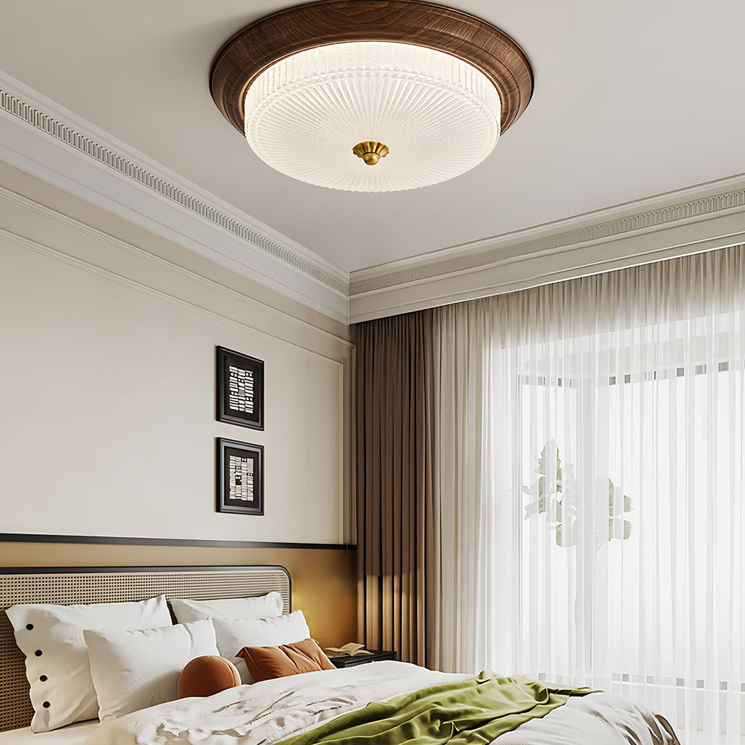 Art Deco Walnut Flush Mount Ceiling Light with Full-Spectrum LED