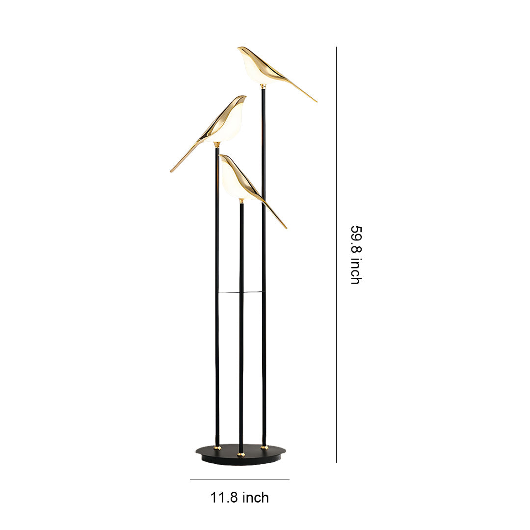 Aurelia Trio Floor Lamp — Sculptural Bird-Inspired LED Accent Light in Gold