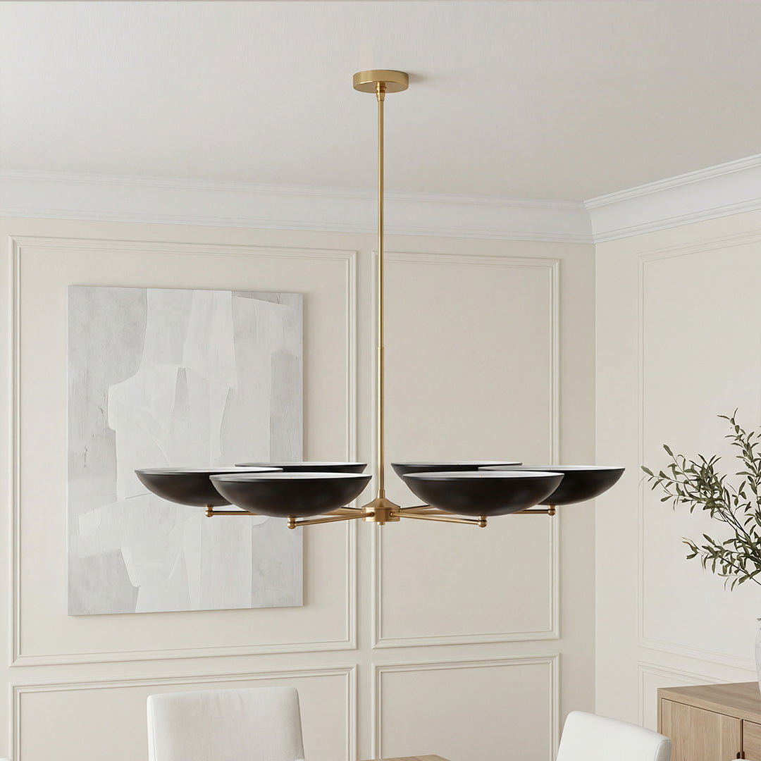 Noir et Or Chandelier – Contemporary French Vintage Six-Light Pendant