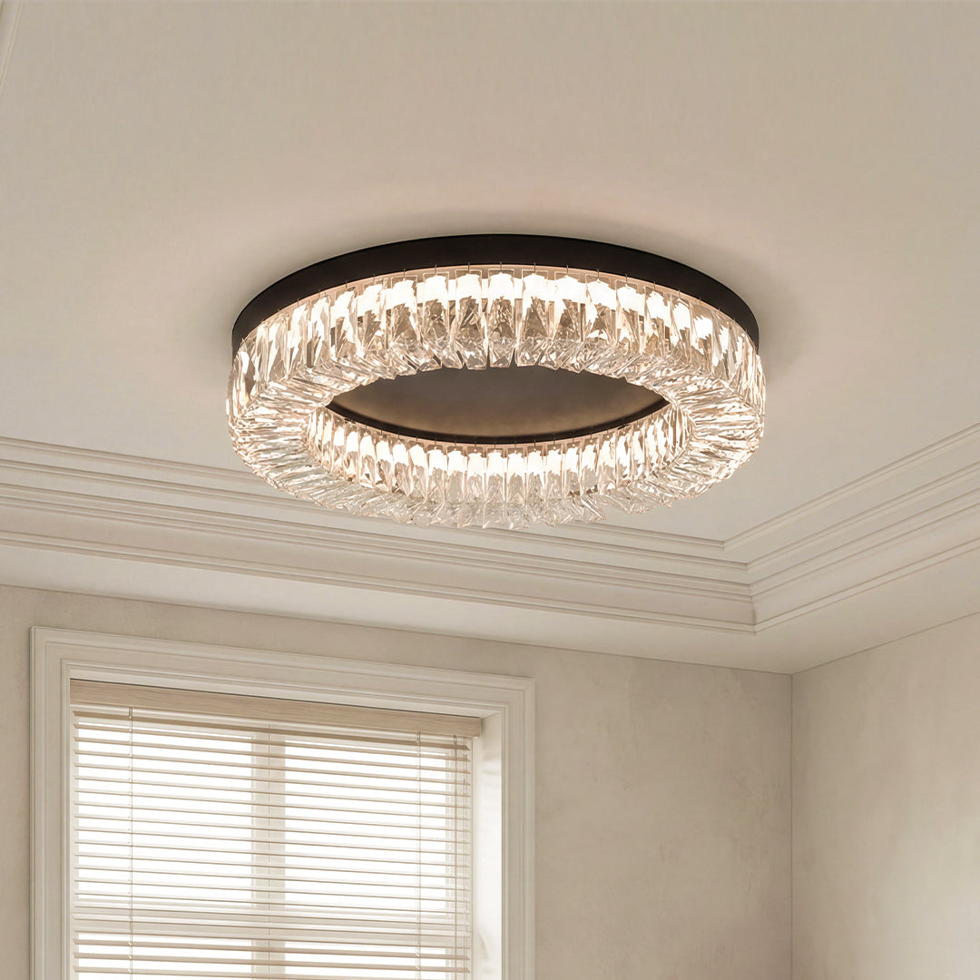 Nero Round LED Flush Mount Ceiling Light with Crystal Accents