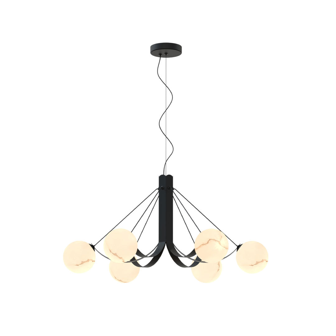 Modern Black Chandelier with White Glass Shades for Dining Room and Living Room