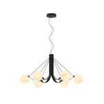 Modern Black Chandelier with White Glass Shades for Dining Room and Living Room