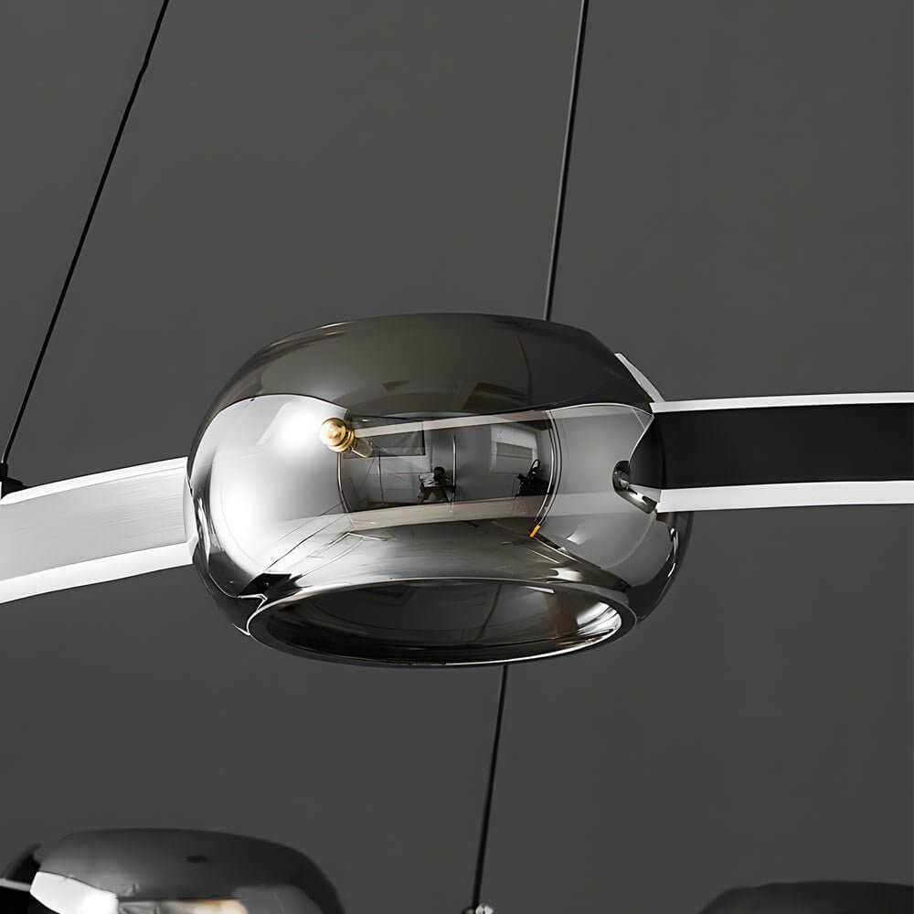 Modern Black Copper Ring LED Chandelier with Glass Spheres