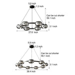 Modern Black Copper Ring LED Chandelier with Glass Spheres