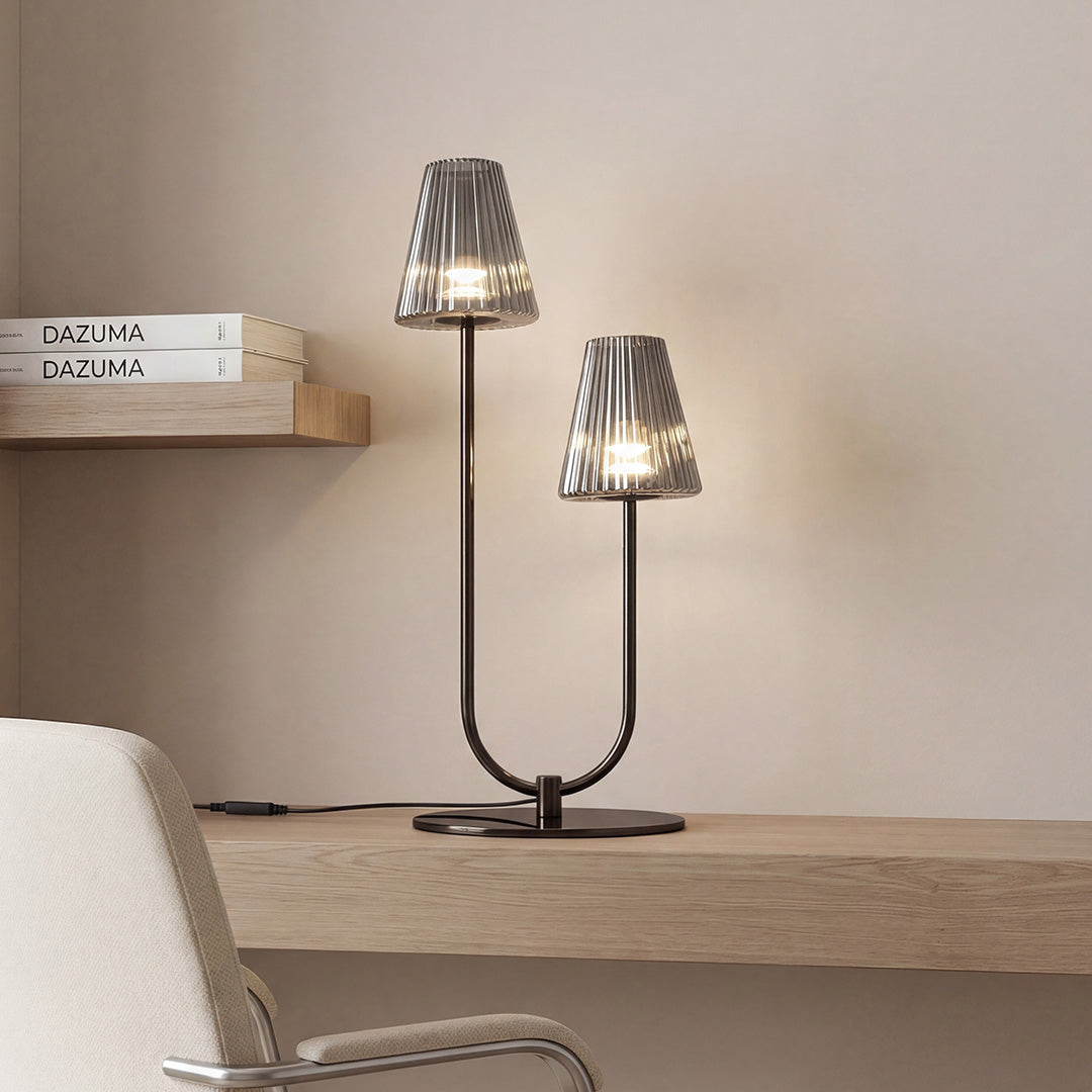 Modern Black LED Table Lamp with Glass Shade for Bedroom and Study