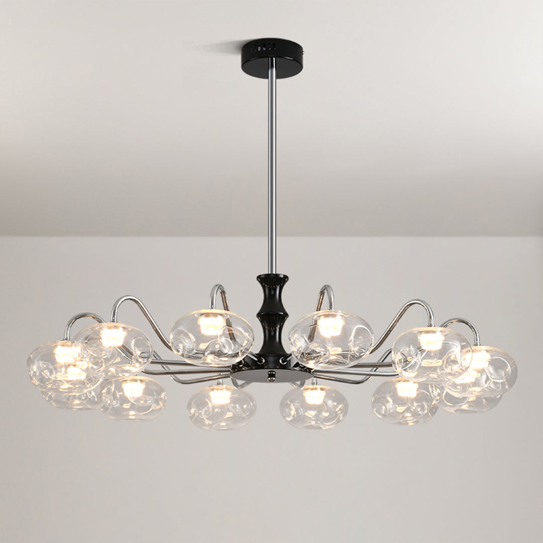 Art Glass LED Chandelier with Wrought Iron Frame, 8 or 12 Lights