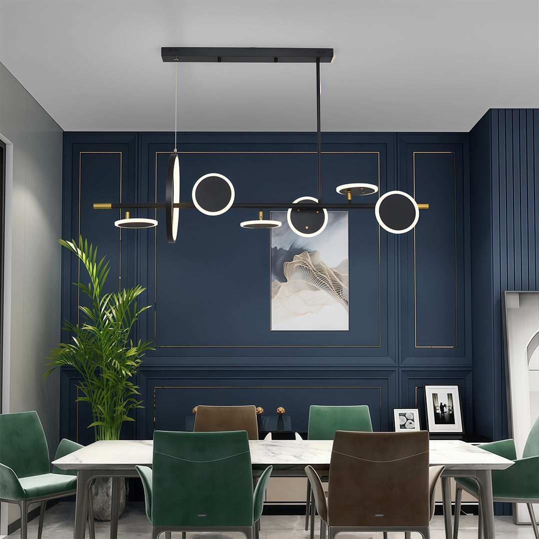 Aurelia Six-Light Linear LED Chandelier in Black and Gold with Silicone Shades