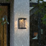 Modern Rectangular Outdoor Wall Sconce in Black Aluminum with Water-Drop Glass