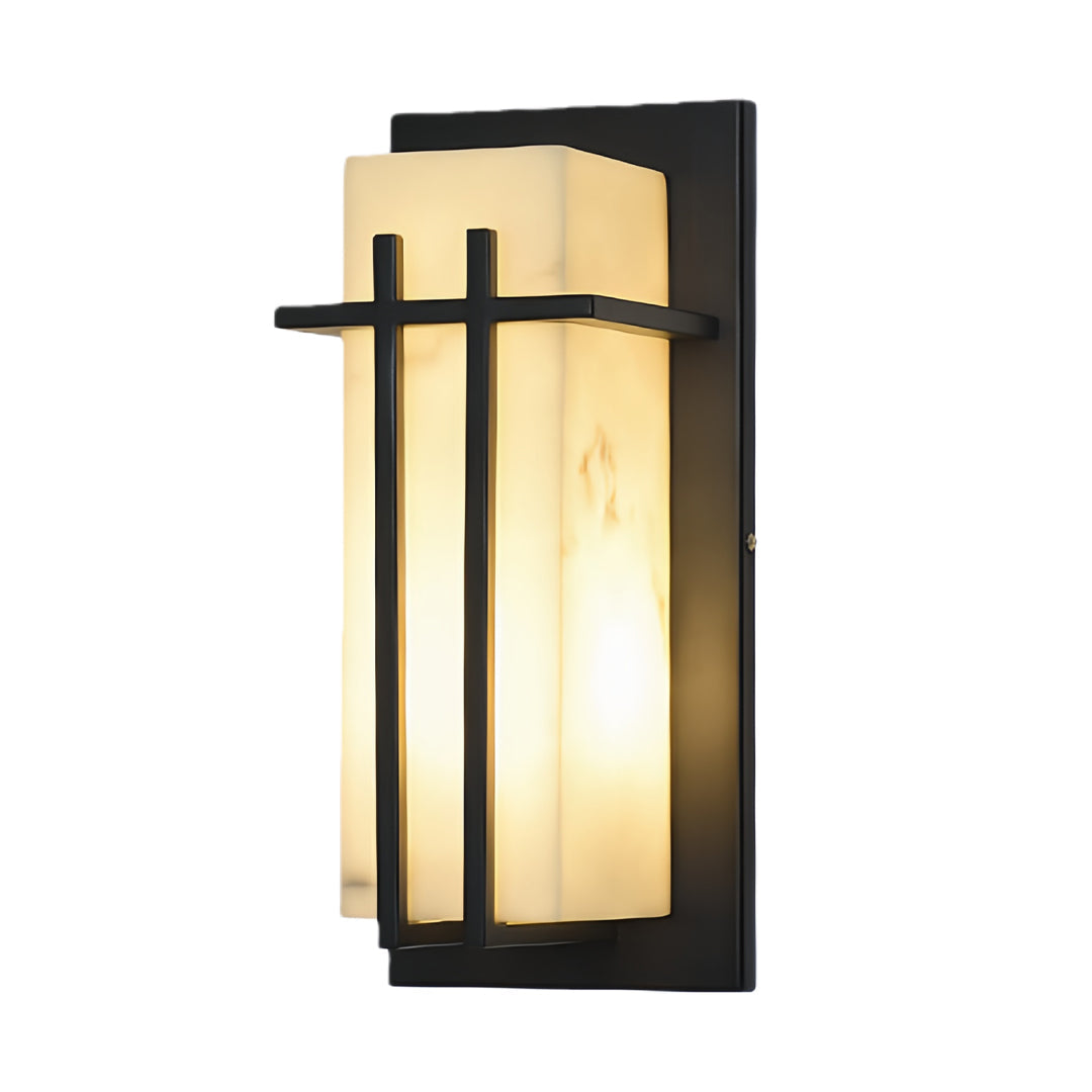 Outdoor Wall Sconce with Faux Marble Shade in Black Stainless Steel