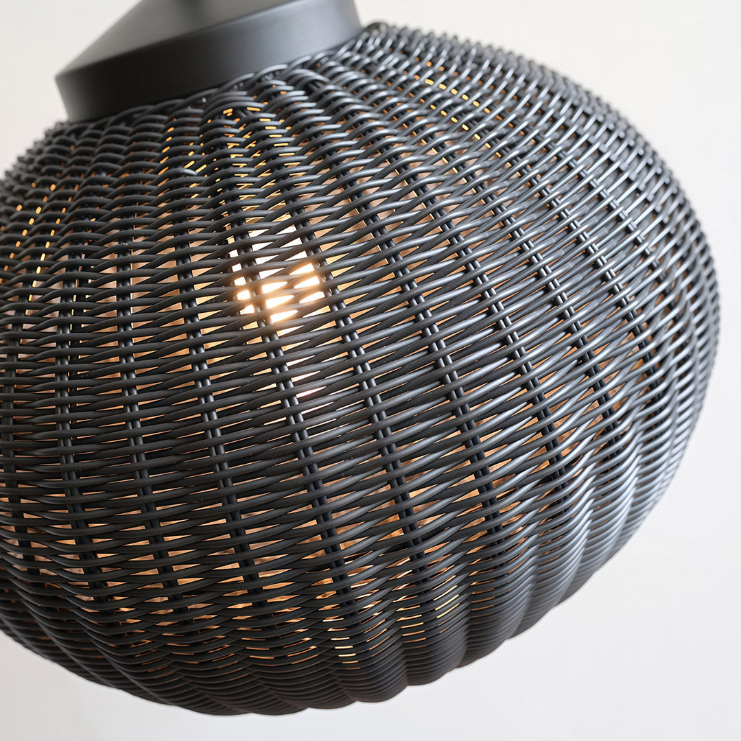 Black Woven Rattan Pendant Light, Waterproof Outdoor Hanging Lamp